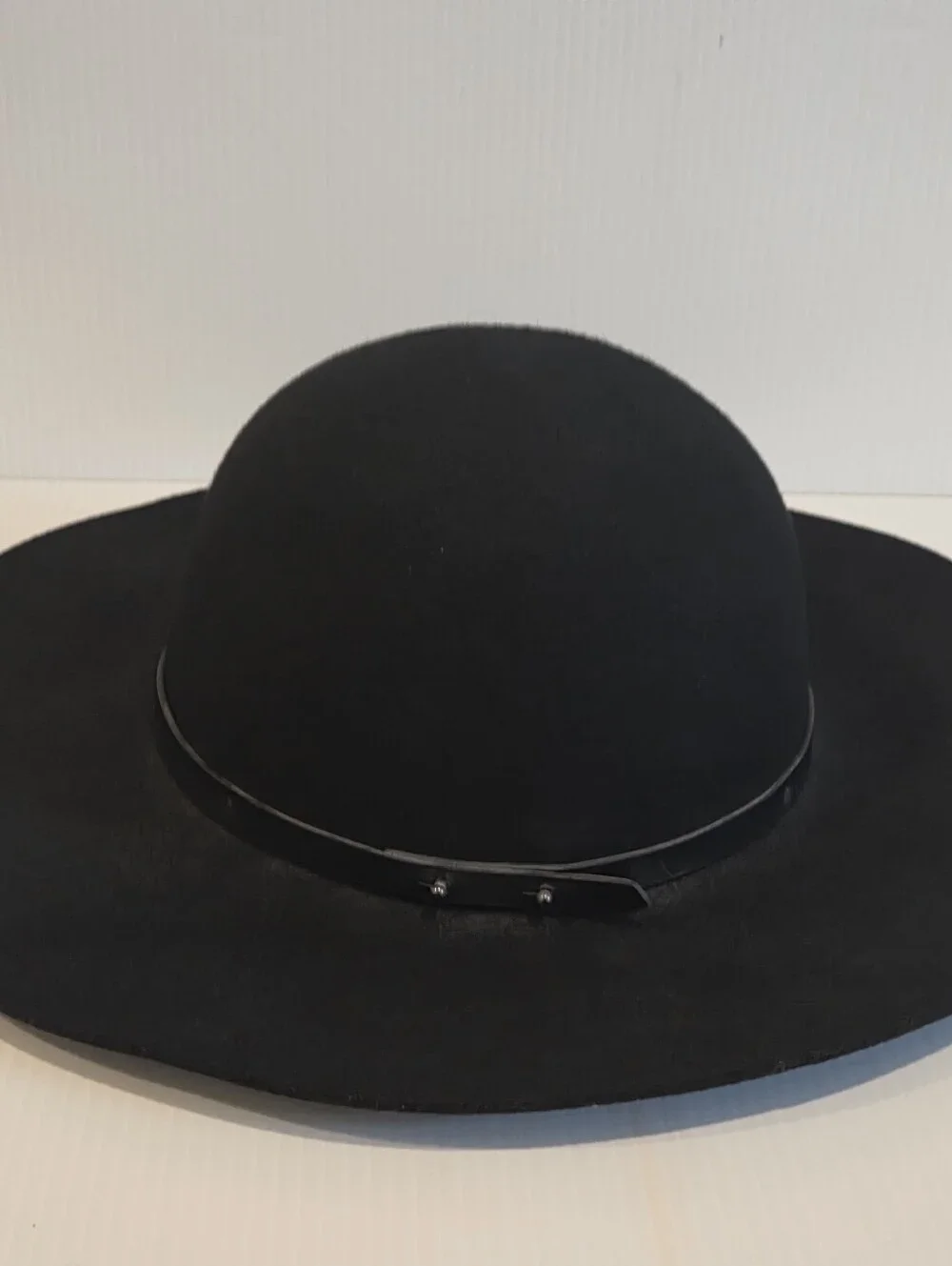 Black Wool Wide Brim Floppy Hat 3” Brim Boho Style Felt Soft Crown Womens Medium